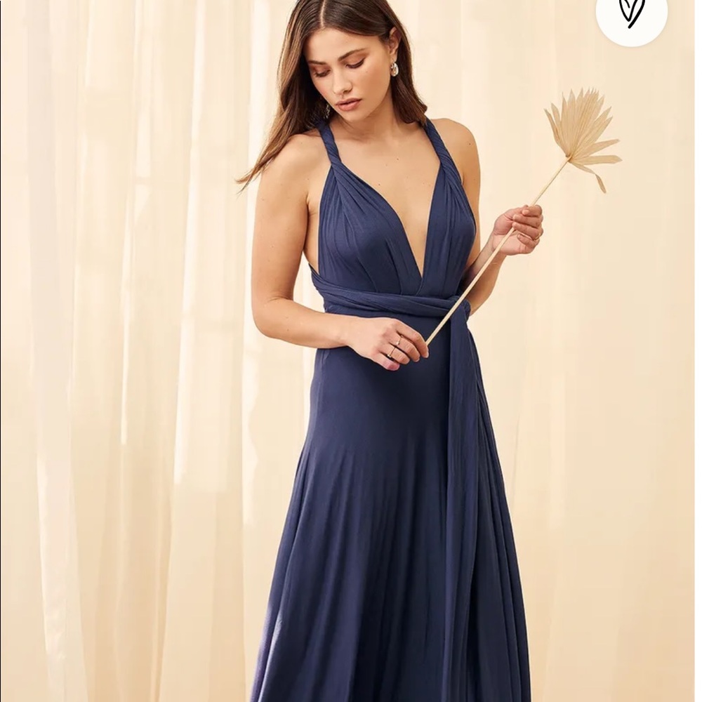 Worn Once! Navy blue floor length wrap dress